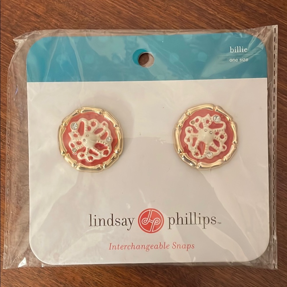 NIB - Lindsay Phillips Orange and Gold Interchangeable Snaps with rhinestones